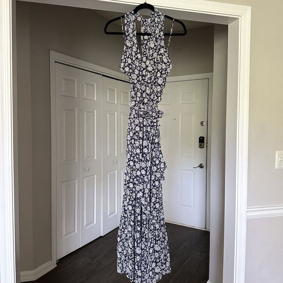 New! Vineyard Vines Halter Tie-Waist Maxi Dress Ivy Floral 30942 Size 6 Blue - Picture 2 of 12